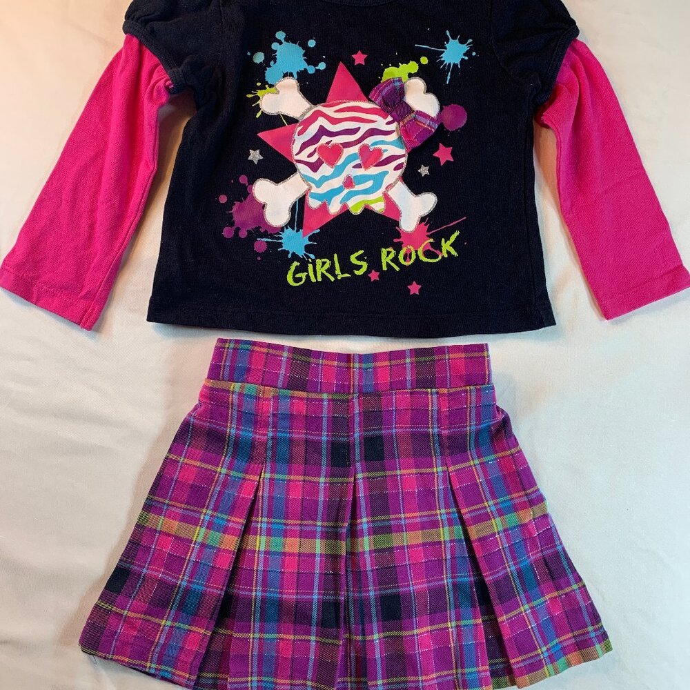 Girl's 2pcs. Girl's Rock Plaid Skirt Set Size 2T